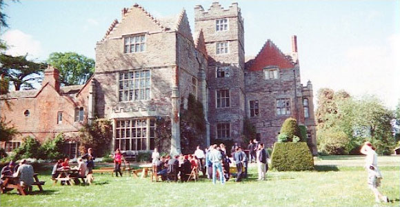 Barbecue on the lawn showing a view of the back of the castle.