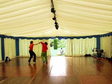 Christi and Jackie practicing in the marquee